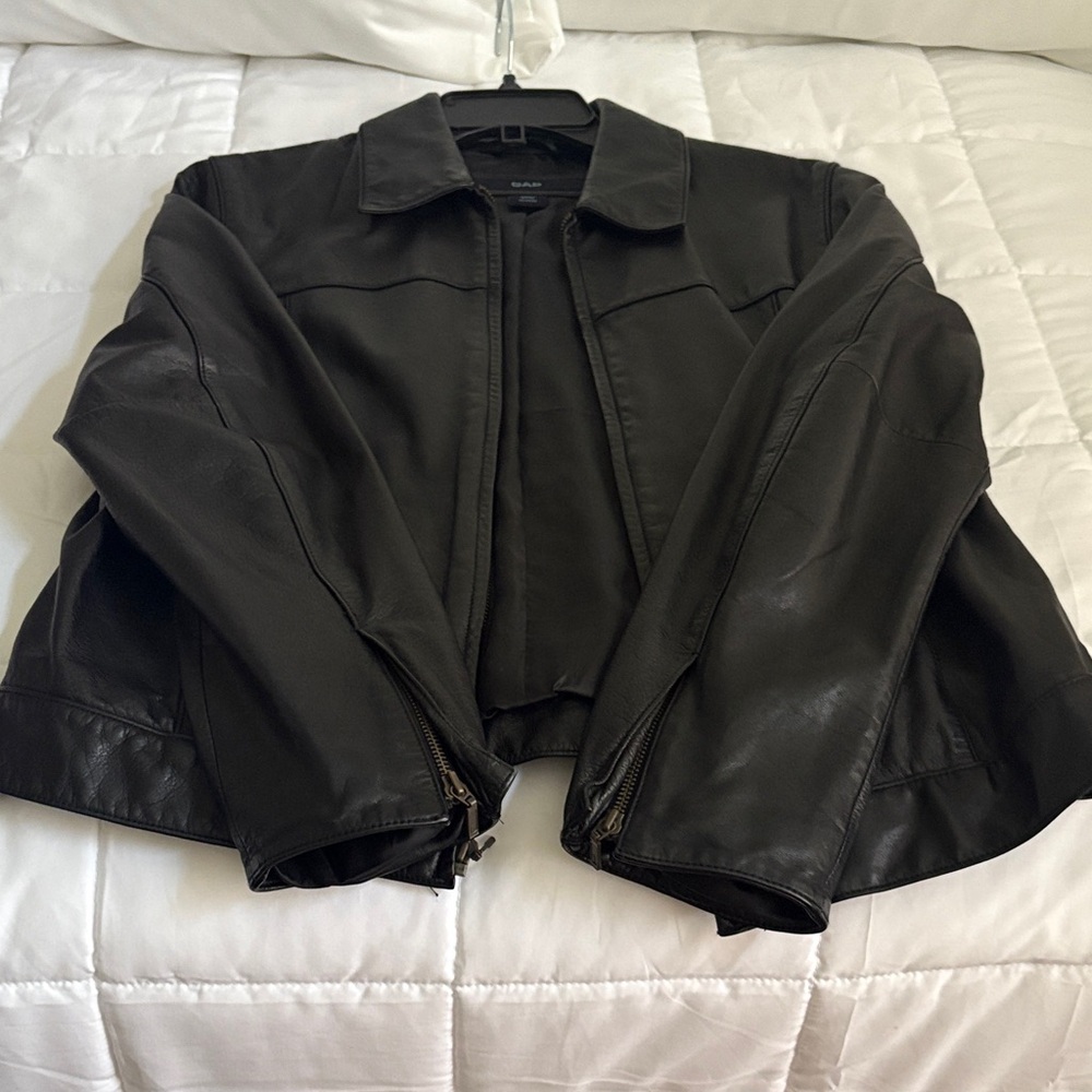 GAP Womens Black‎ Leather Jacket L - Picture 8 of 8